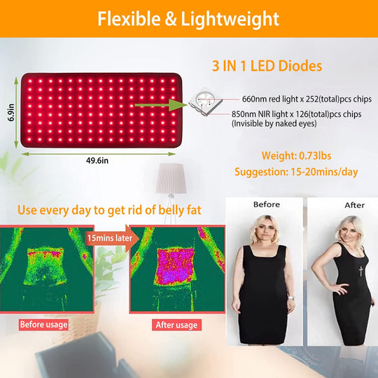 126Pcs LED Red Light Therapy Belt 660nm 850nm Waist Wrap Pad Pain Relief Weight Loss Joint Pain Near Infrared Light Therapy Device